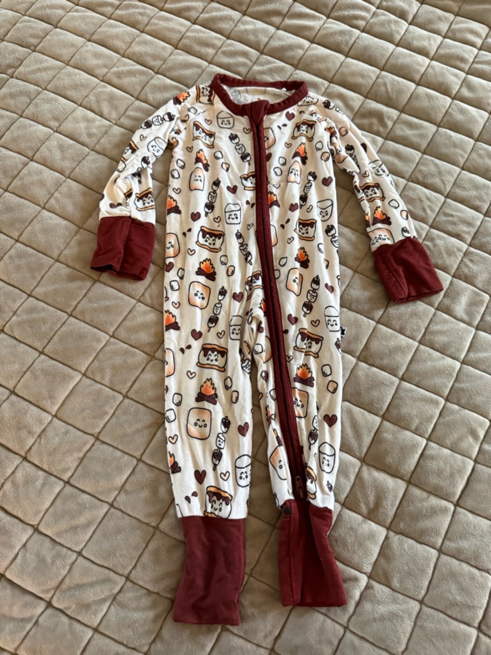 Kiki & Lulu S’mores Campfire Cream and Burgundy Print One-Piece Pajamas